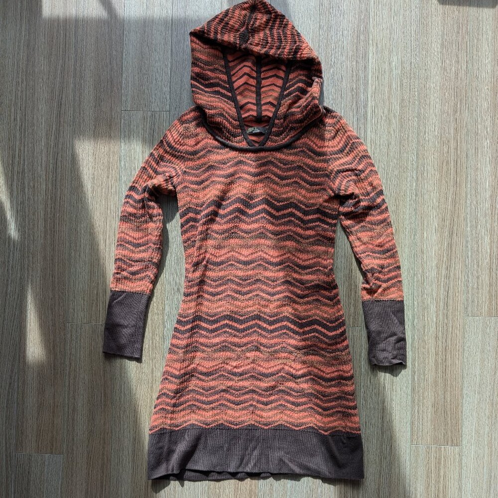 Prana Meryl autumn hooded sweater dress orange brown stripes - sz S